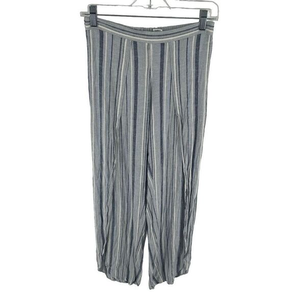 Allison Joy Women's Wide Leg Pants Split Striped Pull On Casual Linen Blue Small - Picture 1 of 12